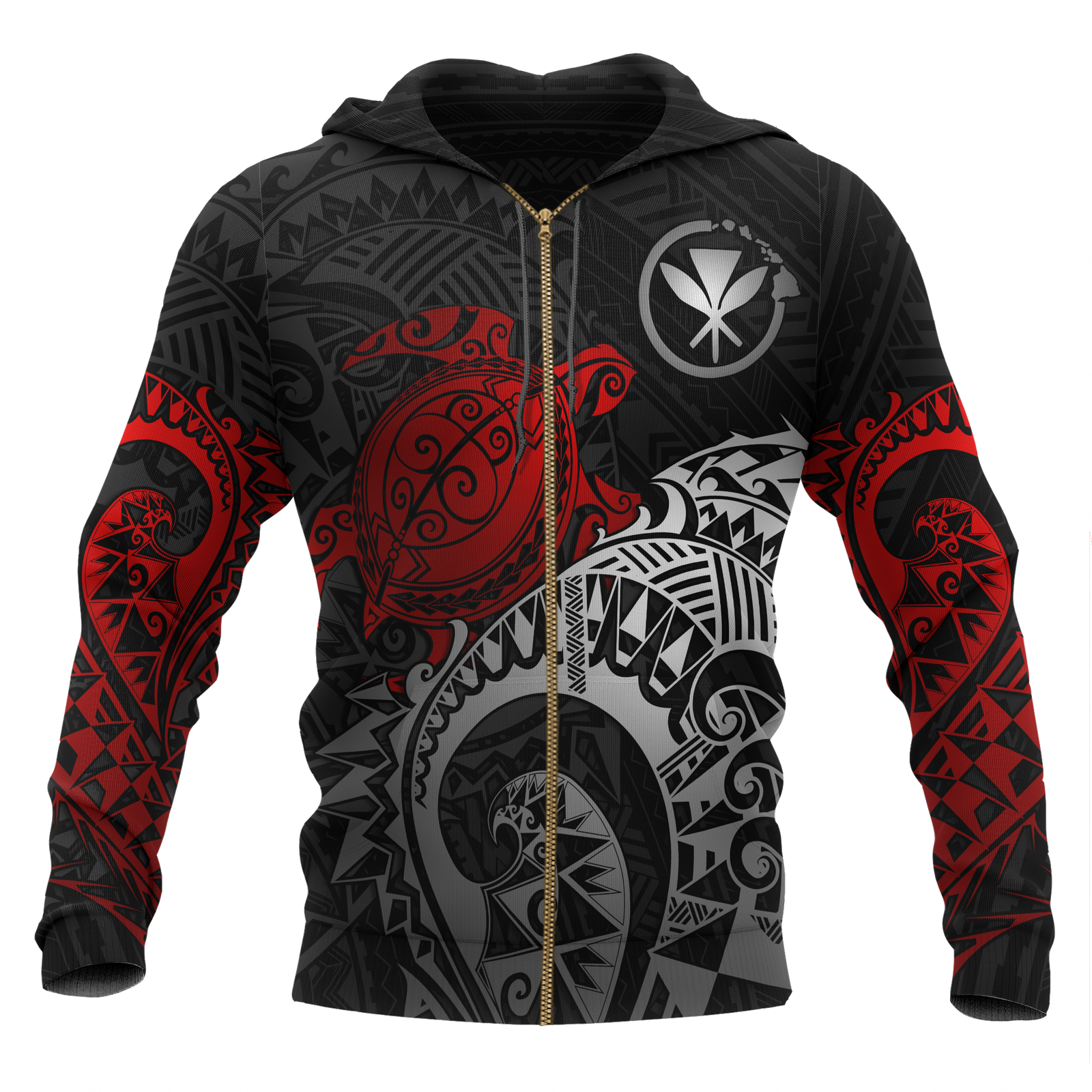 Polynesian Hawaii Hoodie (Zip up) Polynesian Turtle (Red) Unisex RED - Polynesian Pride