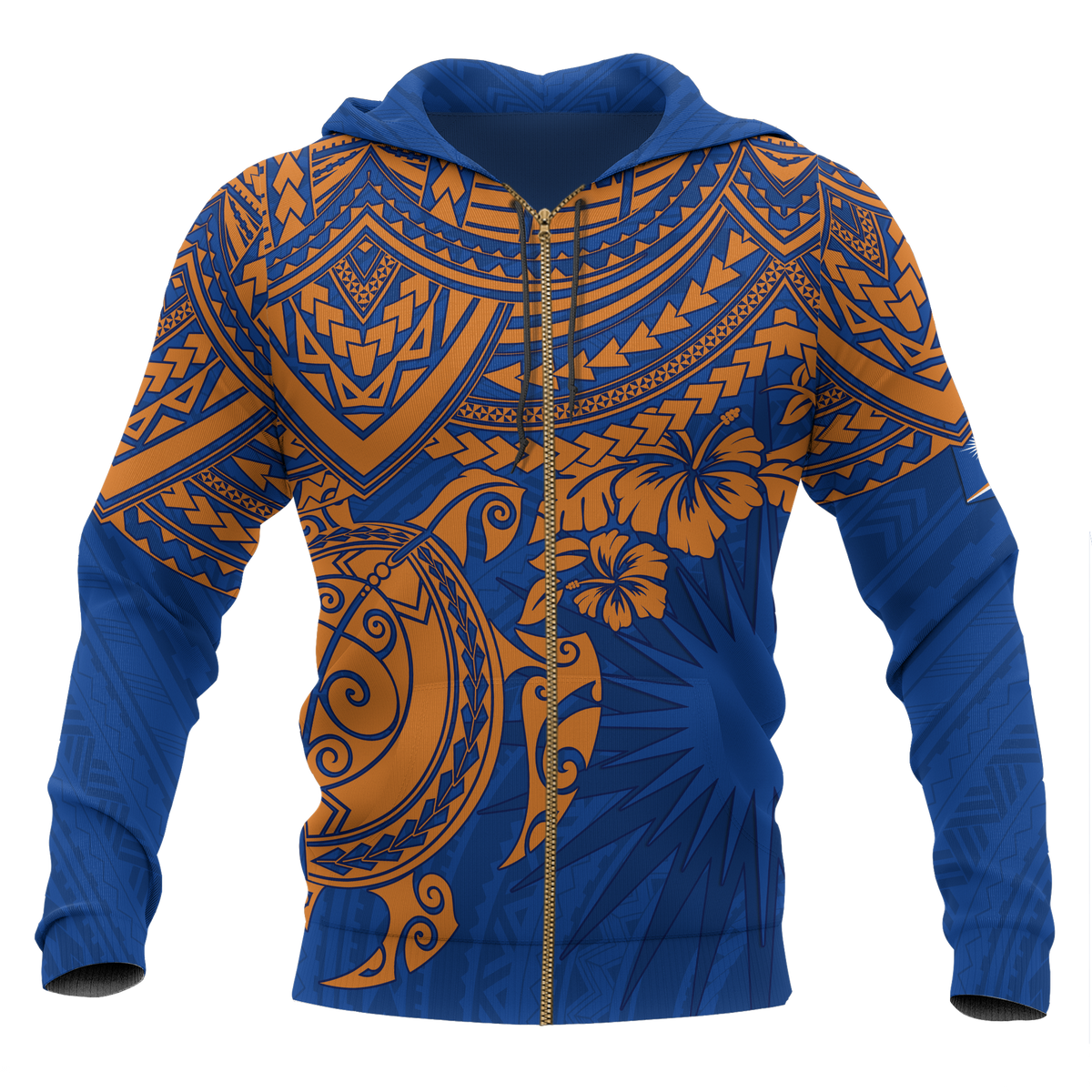 Marshall Islands Polynesian Zip up Hoodie Blue Turtle Unisex Blue - Polynesian Pride