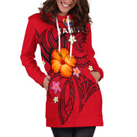 French Polynesia Hoodie Dress - Hibiscus With Tribal - LT12 - Polynesian Pride