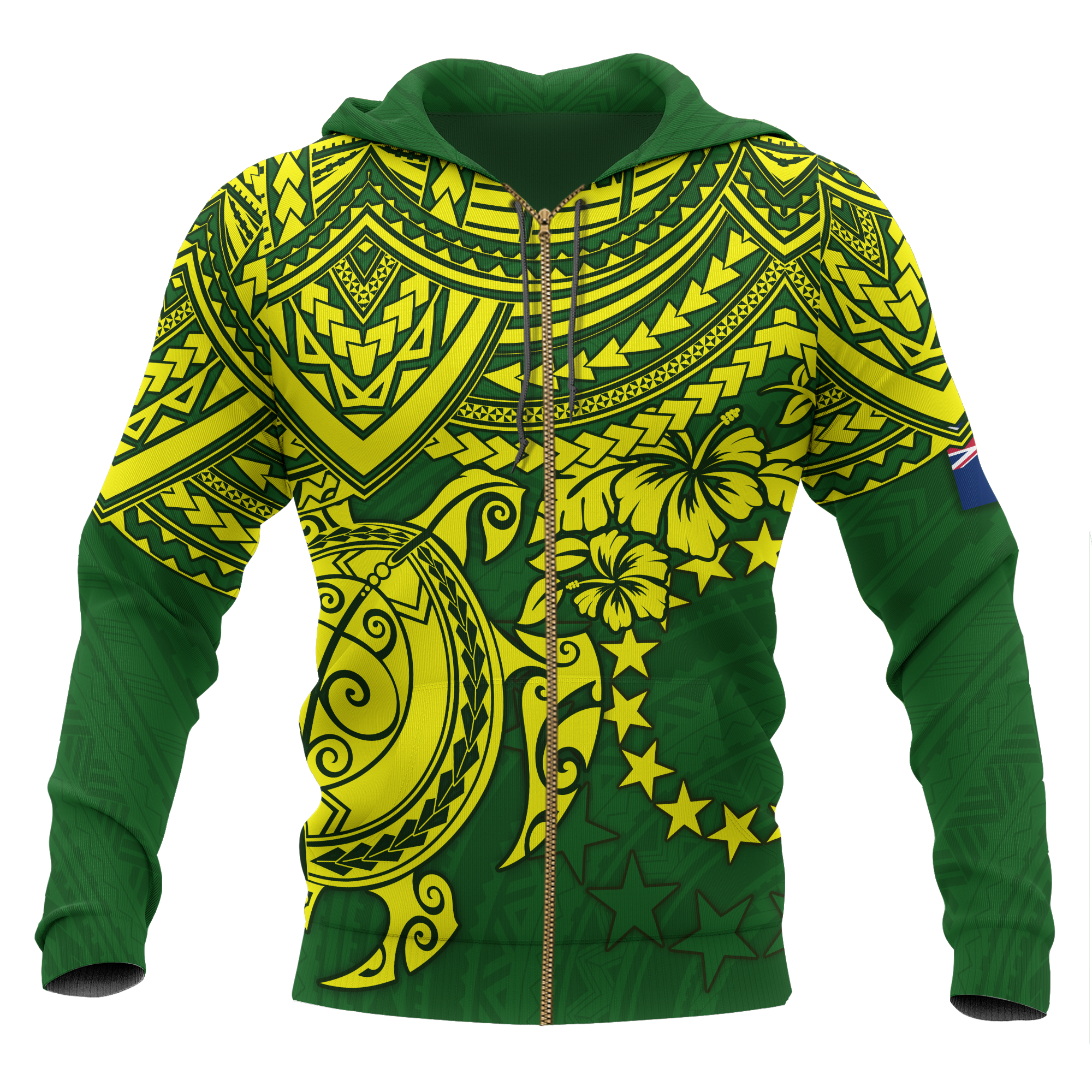 Cook Islands Polynesian Zip up Hoodie Polynesian Turtle Unisex Yellow - Polynesian Pride