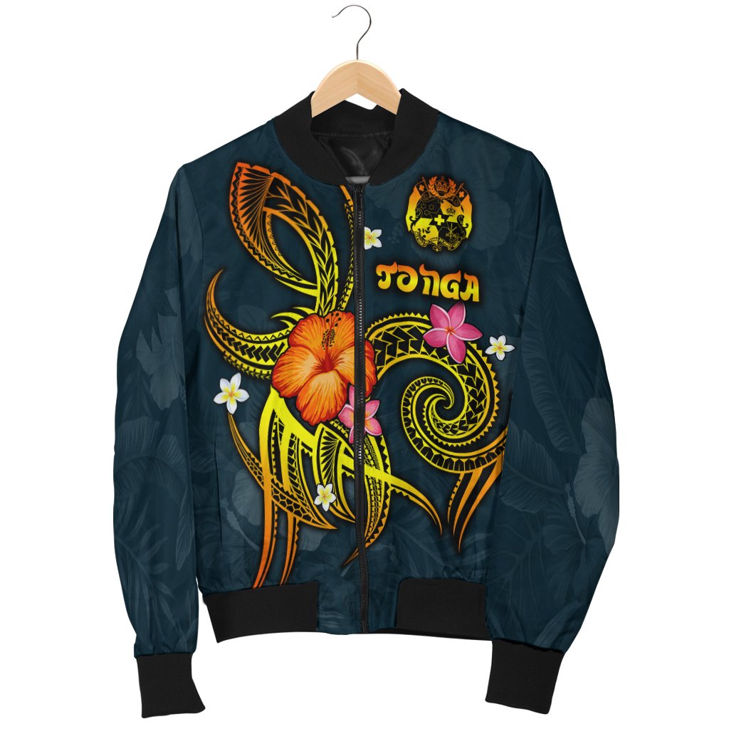 Tonga Polynesian Men's Bomber Jacket - Legend of Tonga (Blue) - Polynesian Pride