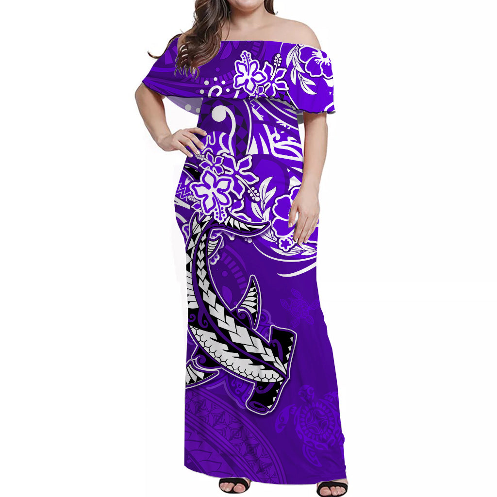 Custom Polynesian Hammerhead Shark Matching Hawaiian Outfits For Couples Purple LT13 - Polynesian Pride