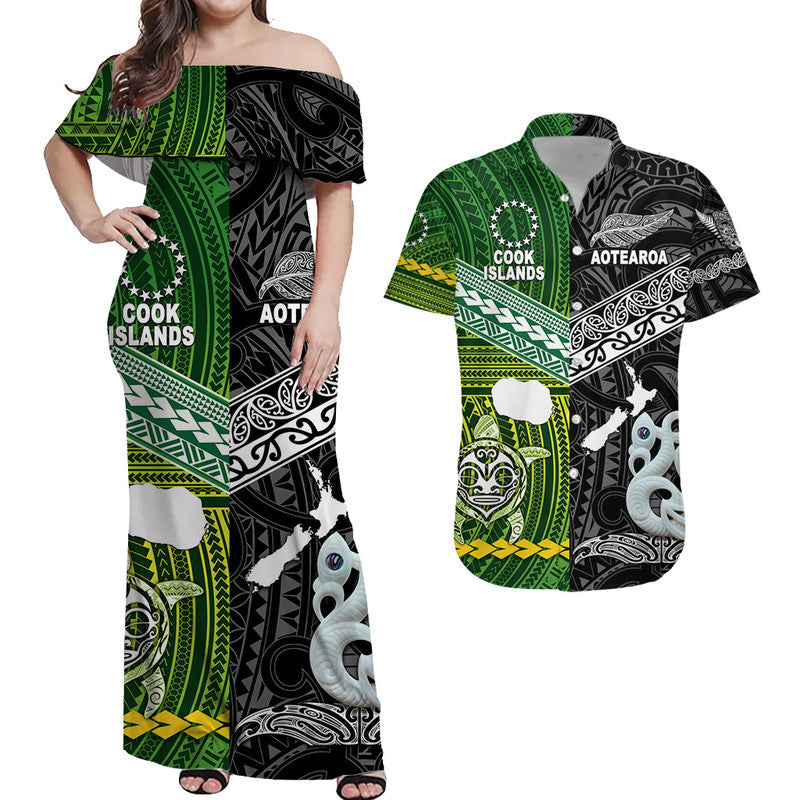 Polynesian Matching Hawaiian Shirt and Dress New Zealand Cook Islands Together Black LT8 Black - Polynesian Pride