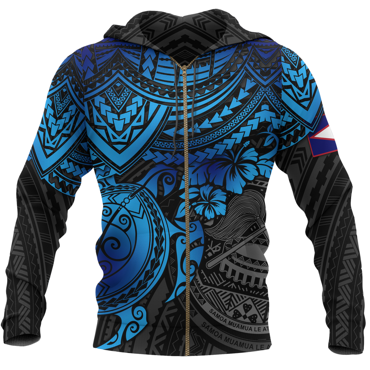 American Samoa Polynesian Hoodie (Zip up) Blue Turtle Unisex Blue - Polynesian Pride
