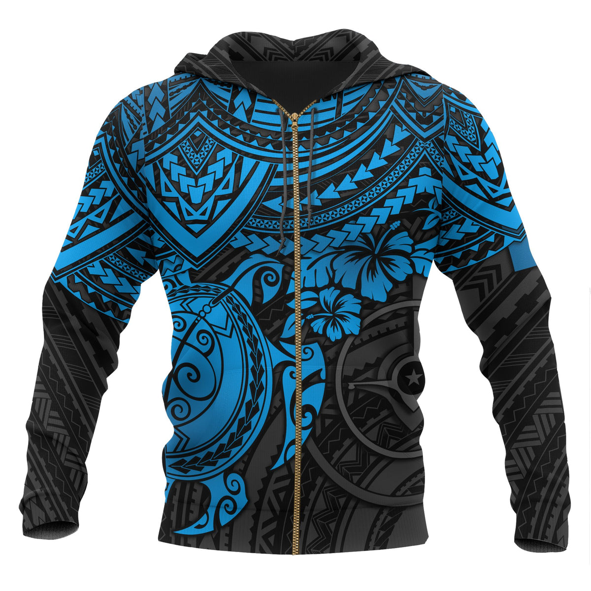 Yap Polynesian Zip up Hoodie Blue Turtle Unisex Blue - Polynesian Pride