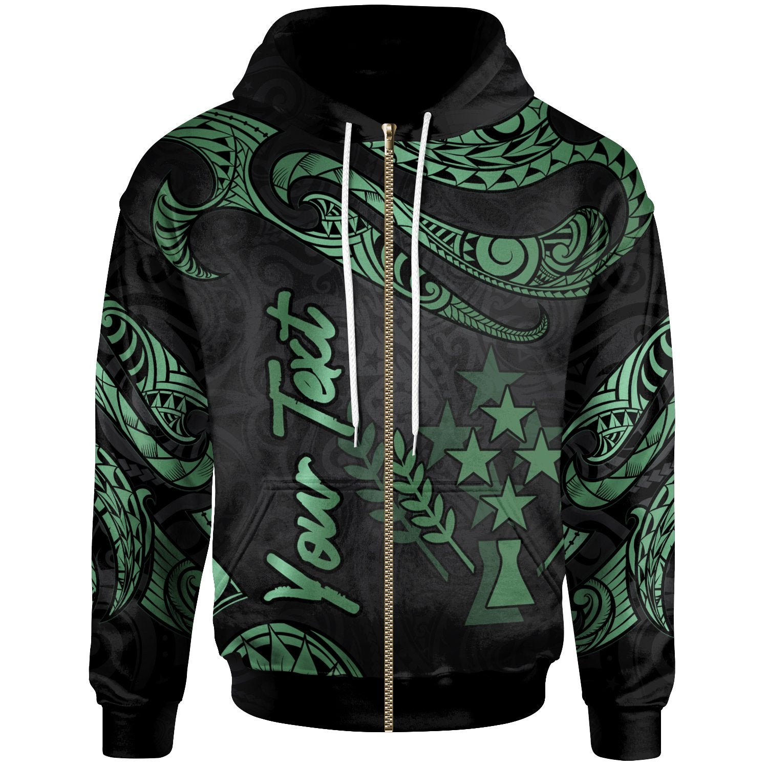Kosrae Micronesia Custom Zip Hoodie Polynesian Tattoo Green Version Unisex Green - Polynesian Pride