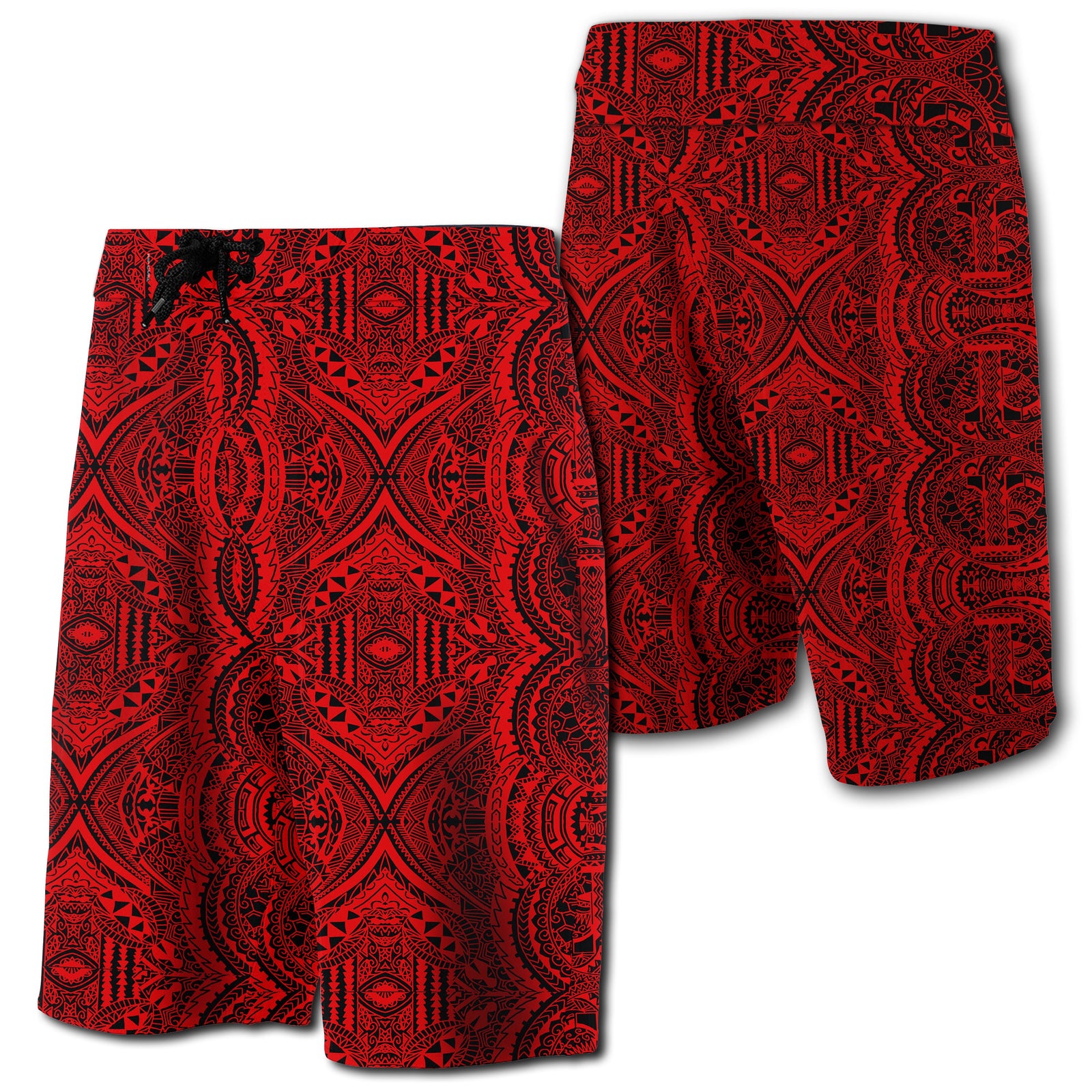 Hawaii Polynesian Symmetry Board Shorts Red Men Red - Polynesian Pride