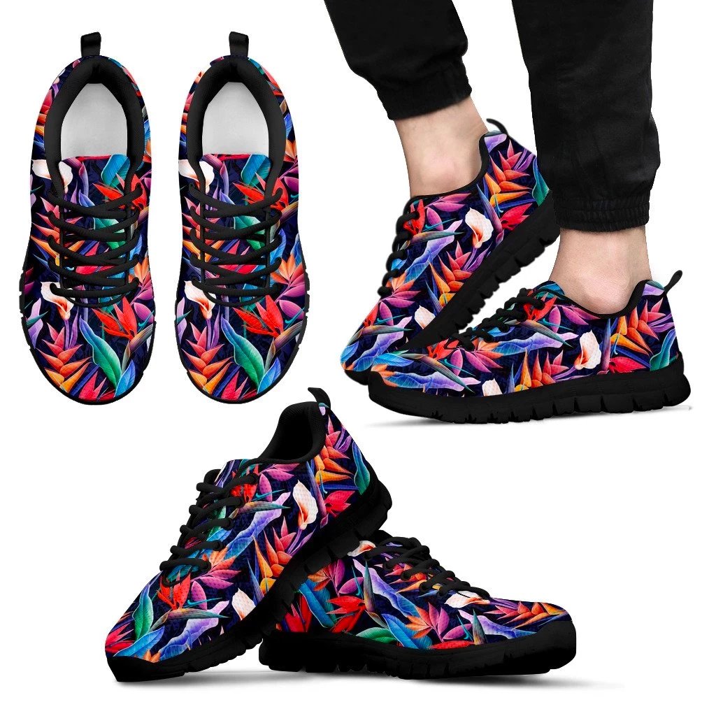 Hawaii Tropical Flower Sneakers Men's Sneakers Black - Polynesian Pride