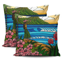 Hula Girl Dance Picture Pillow Covers One Size Zippered Pillow Cases 18"x 18" (Twin Sides) (Set of 2) Black - Polynesian Pride