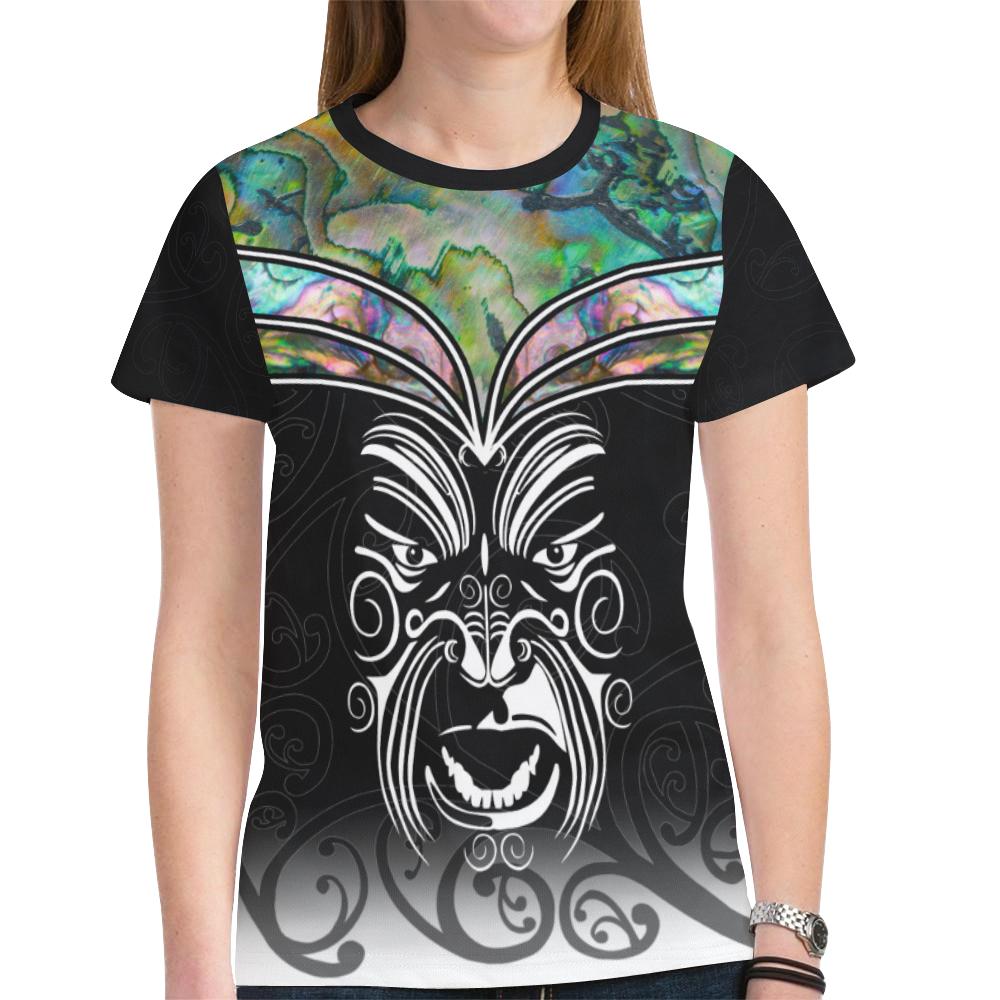 New Zealand Shirt, Maori Tattoo Moko Paua Shell T Shirt Unisex Black - Polynesian Pride