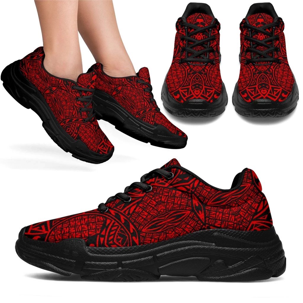 Polynesian Lauhala Mix Red Chunky Sneakers - Polynesian Pride