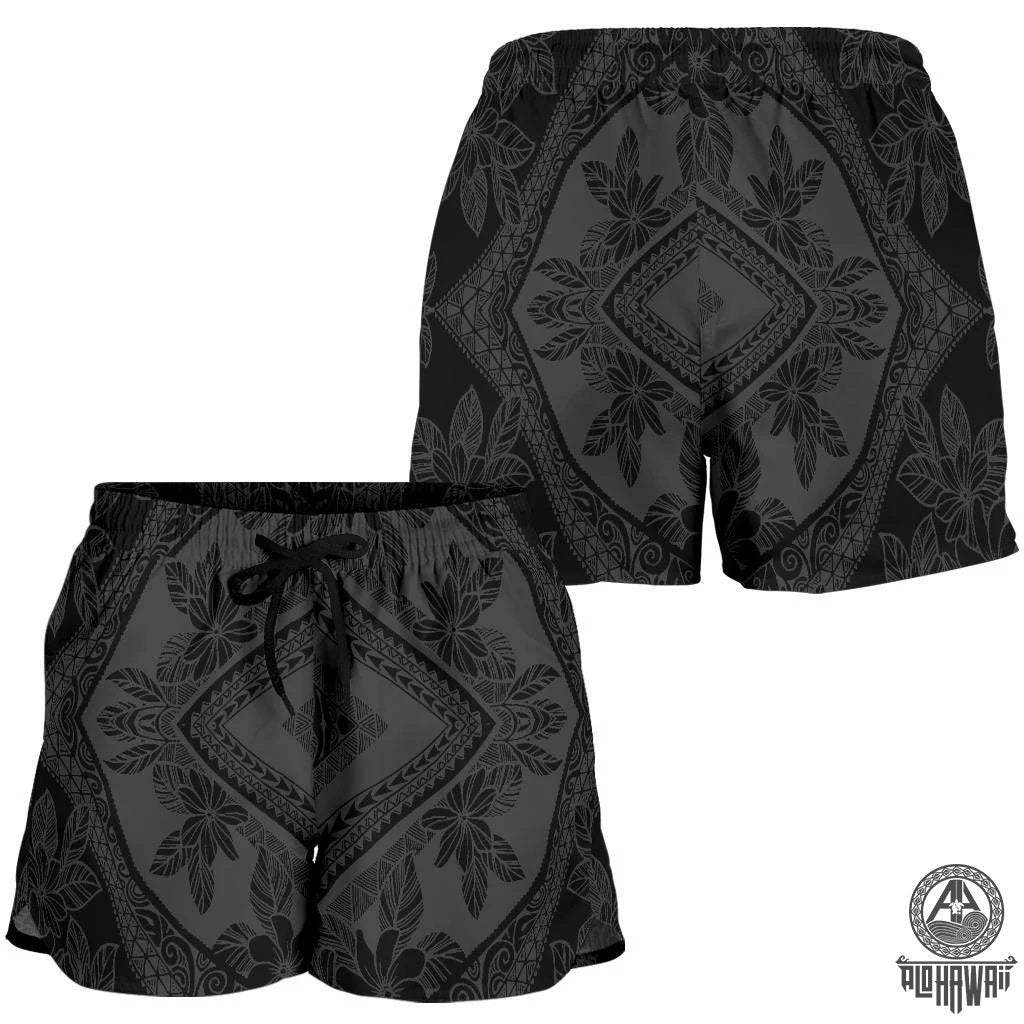 Polynesian Plumeria Mix Gray Black Women's Short Women Gray - Polynesian Pride