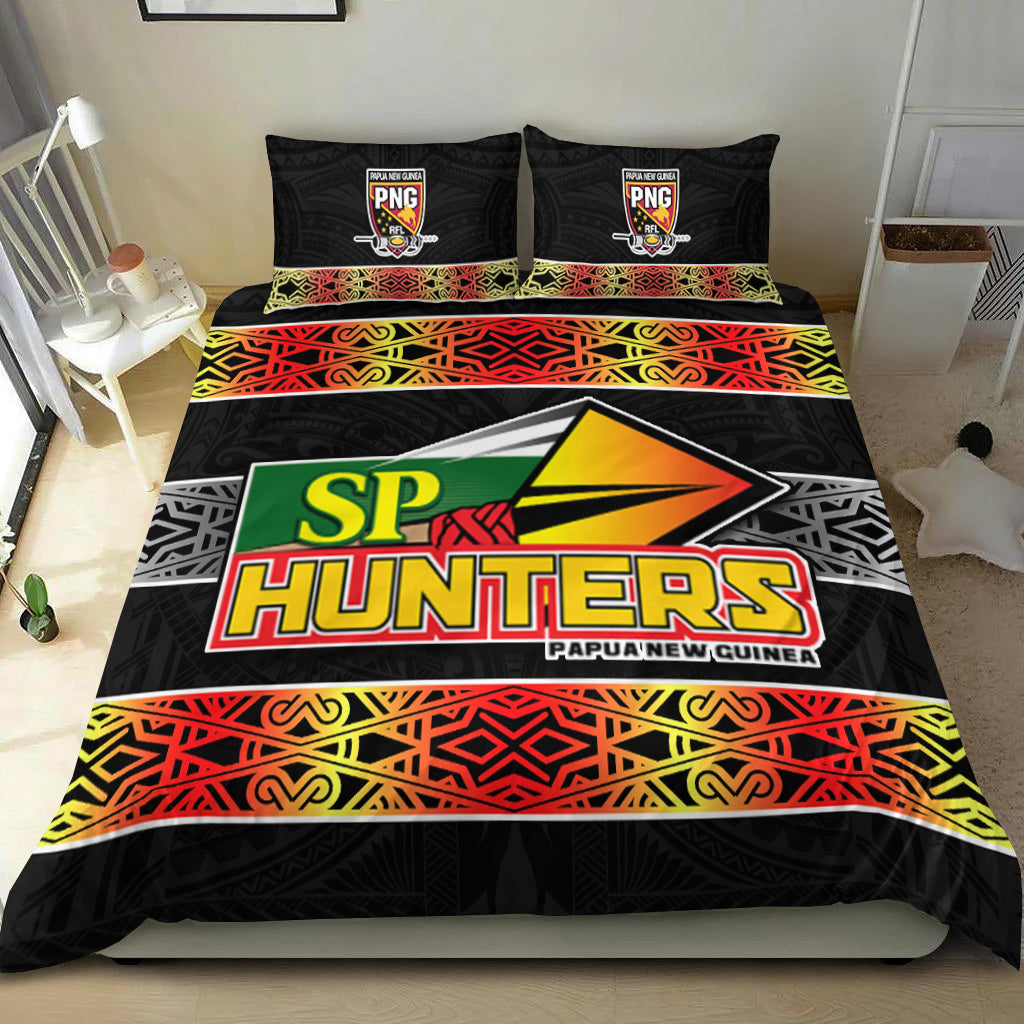 The Hunters PNG Bedding Set Papua New Guinea Hunters Rugby LT13 3 Pieces Bedding Set Black - Polynesian Pride