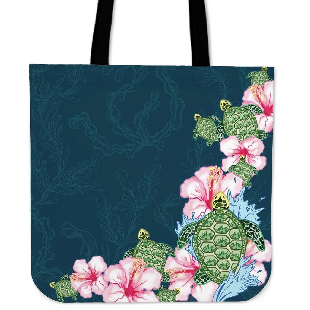 Hibiscus Turtle Dance Tote Bag Tote Bag One Size Green - Polynesian Pride