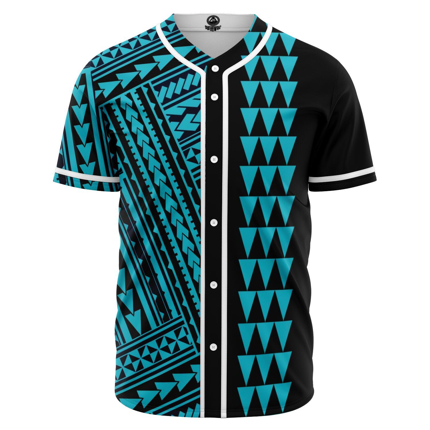 Hawaii Polynesian Kakau Baseball Jersey V.3 - Freestyle - Blue Blue - Polynesian Pride