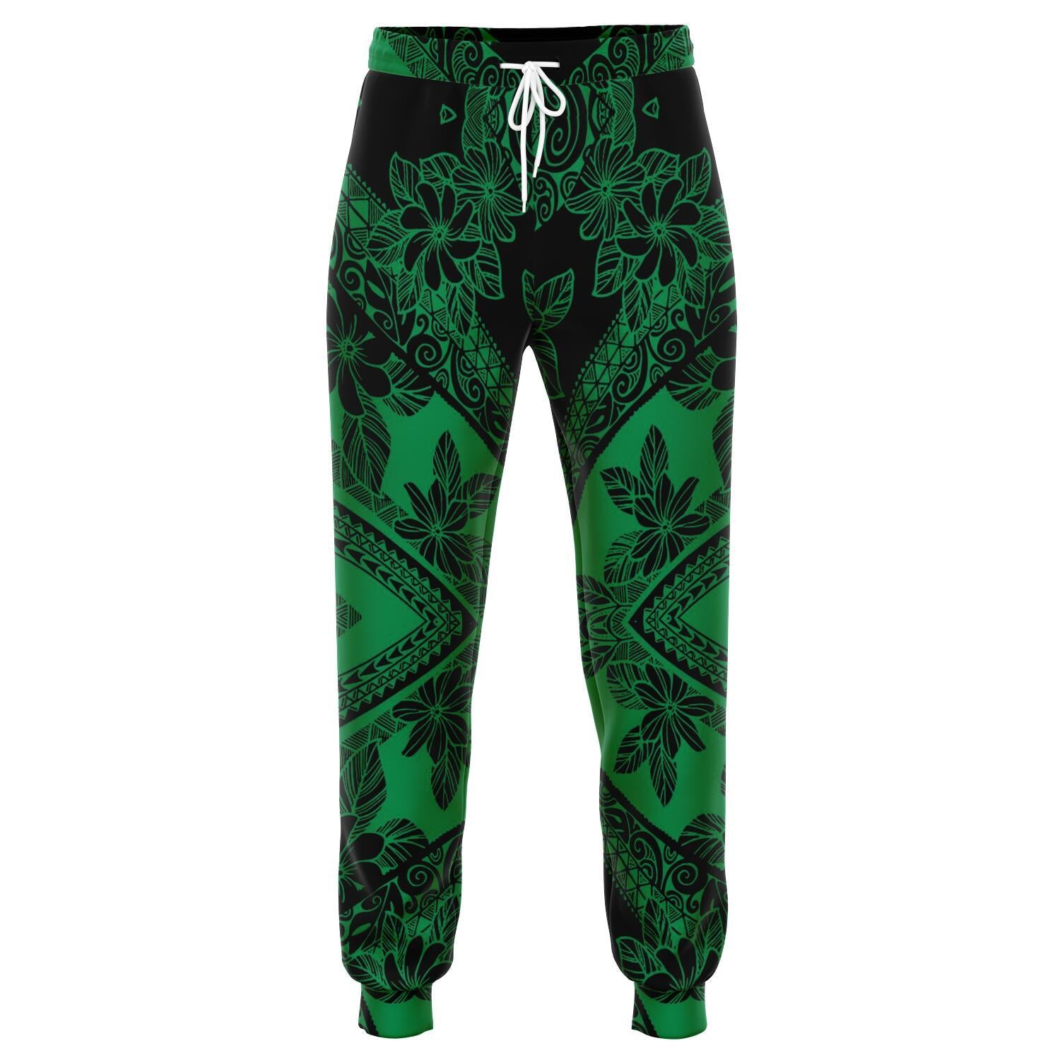 Polynesian Plumeria Mix Green Black Joggers Unisex Green - Polynesian Pride