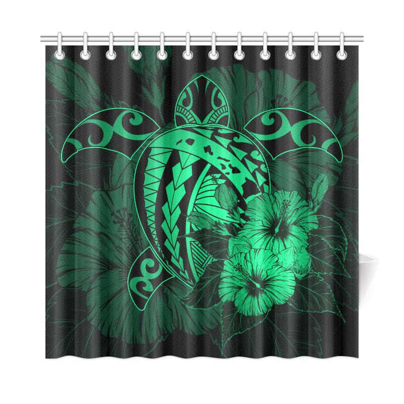 Hawaii Hibiscus Shower Curtain - Harold Turtle - Pastel Green - Polynesian Pride