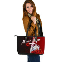 Marshall Islands Polynesian Custom Personalised Leather Tote Bag - Coat Of Arm With Hibiscus - Polynesian Pride