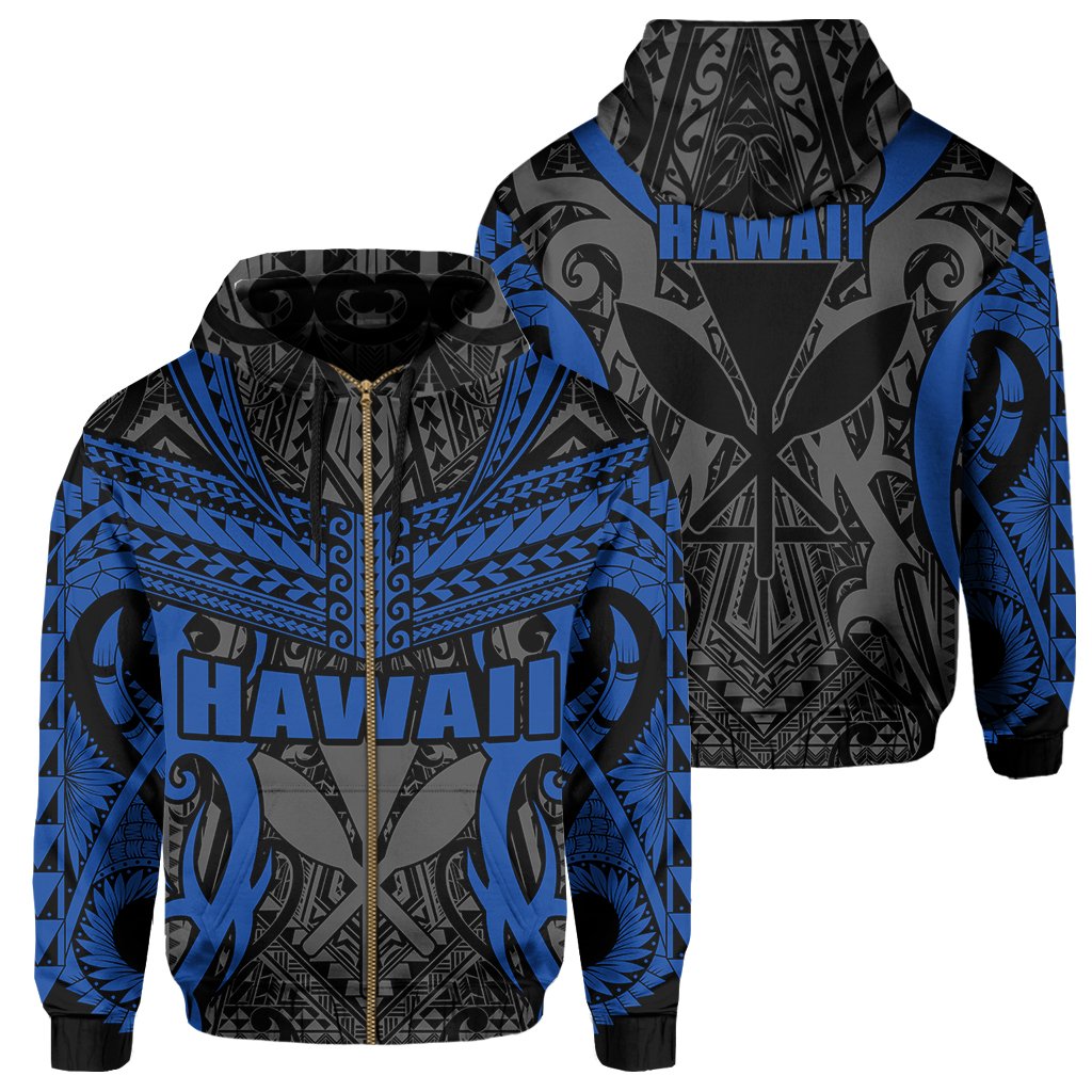 Hawaii Polynesian Tribal Kanaka Maoli Zipper Hoodie Blue Mark Style Unisex Blue - Polynesian Pride