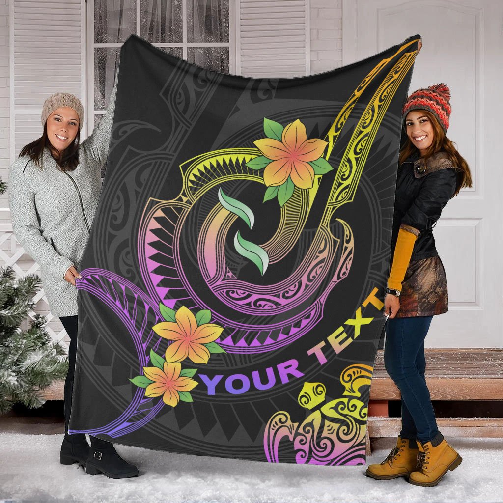 Polynesian Custom Personalised Premium Blanket - Plumeria Flowers with Spiral Patterns - Polynesian Pride