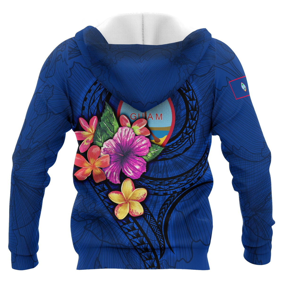 Guam Polynesian Custom Zip up Hoodie Floral With Seal Blue - Polynesian Pride