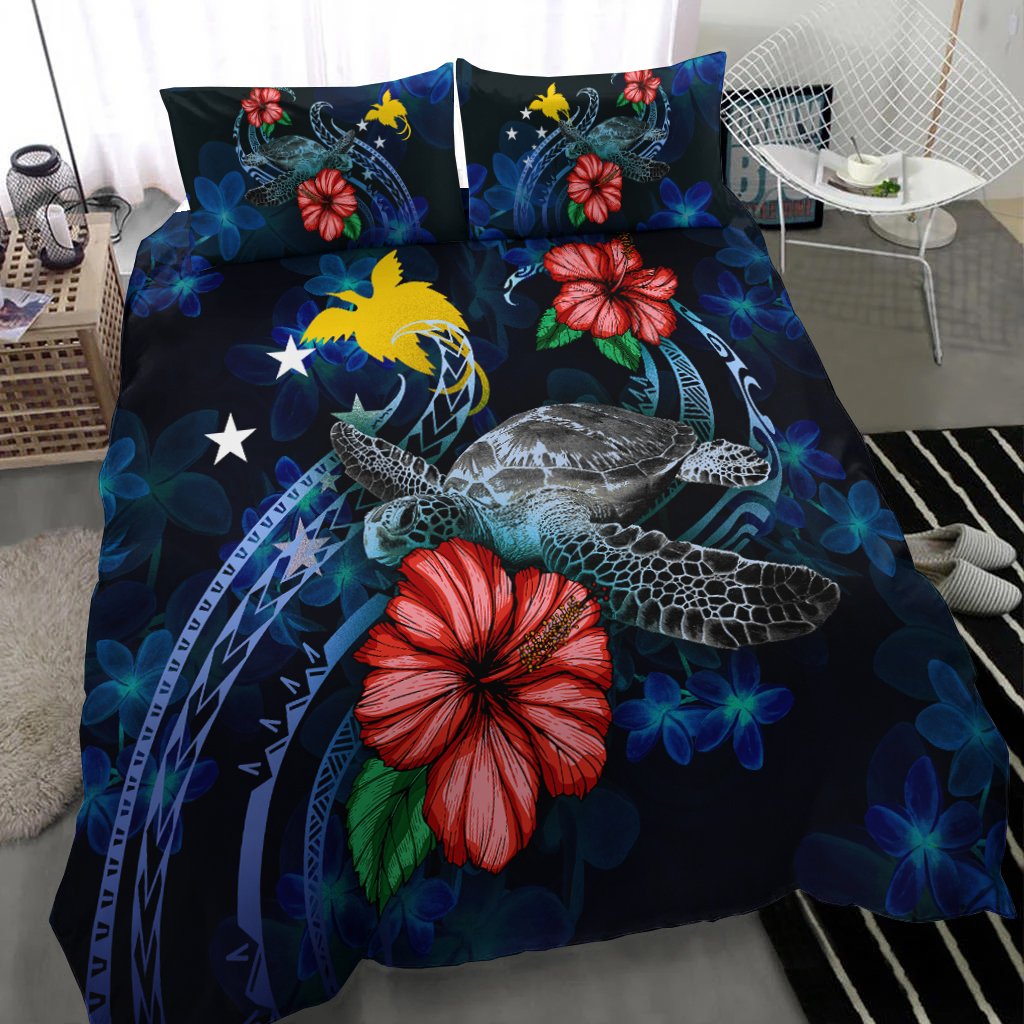 Papua New Guinea Polynesian Bedding Set - Blue Turtle Hibiscus - Polynesian Pride