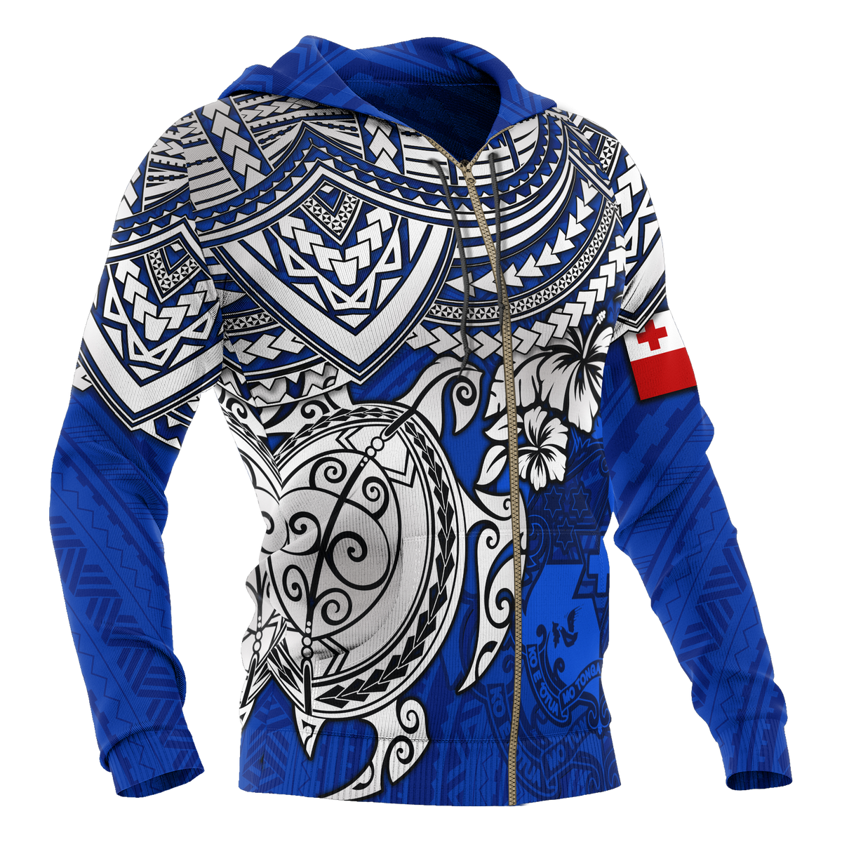 Tonga Polynesian Hoodie (Zip up) Blue Turtle - Polynesian Pride
