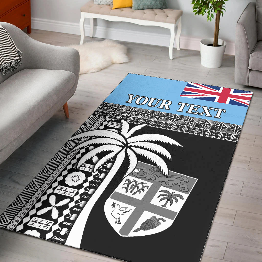 (Custom Personalised) Fiji Tapa Pattern Area Rug Coconut Tree LT13 Blue - Polynesian Pride