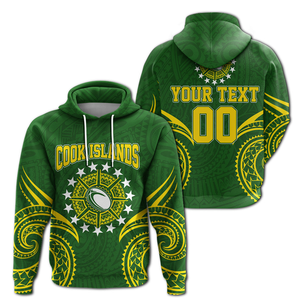 Custom Cook Islands Rugby Hoodie Tribal Pattern LT12 Unisex Green - Polynesian Pride