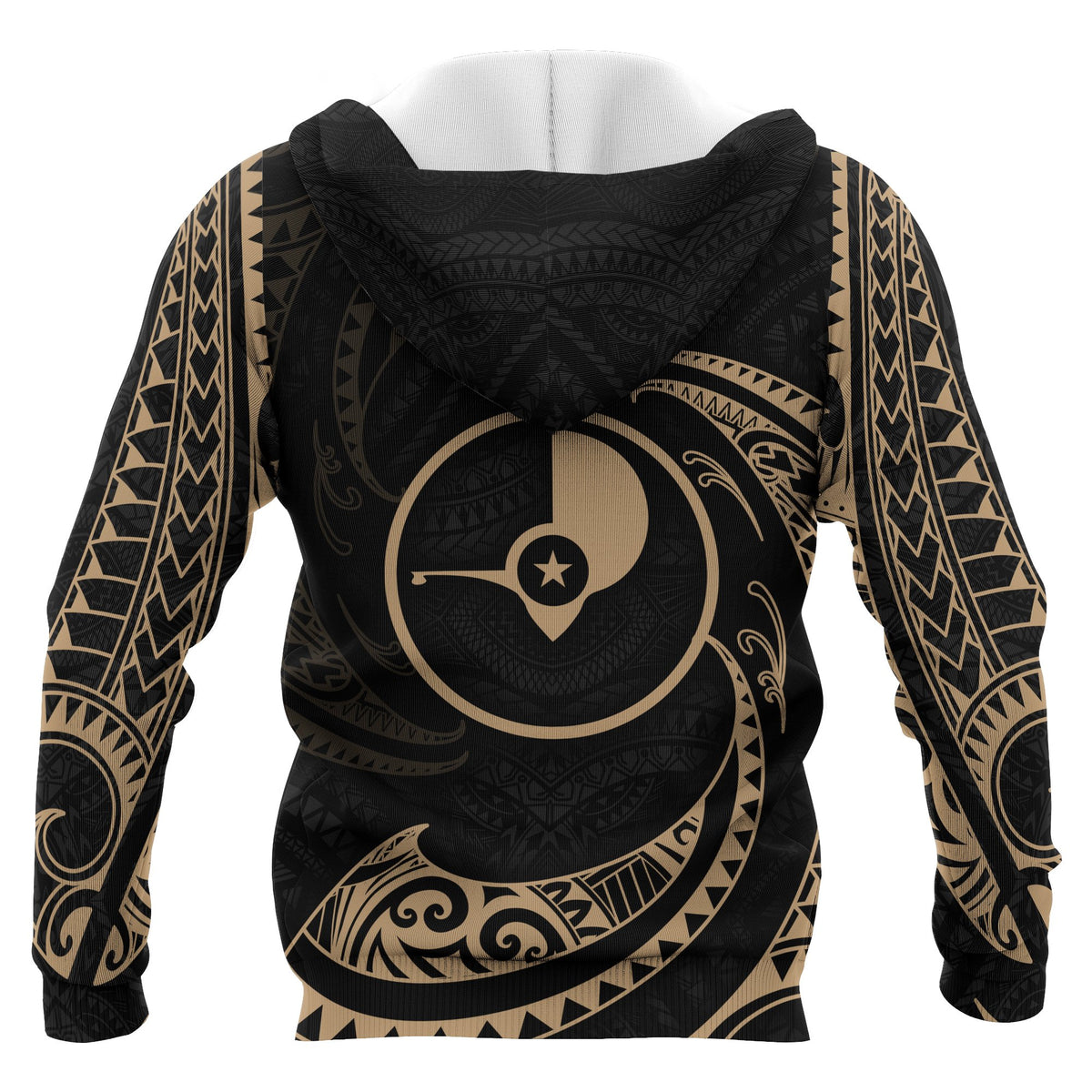 Yap Micronesia All Over Custom Zip up Hoodie Gold Tribal Wave - Polynesian Pride