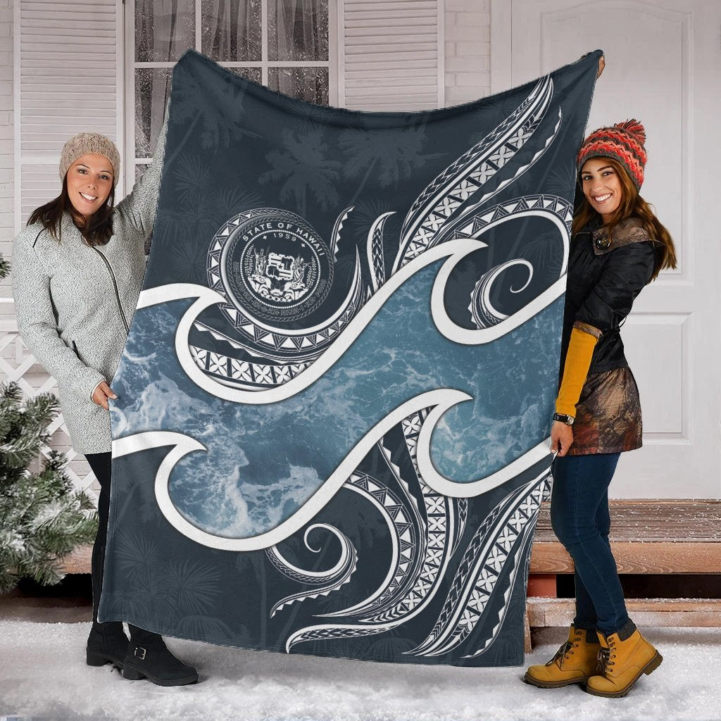 Polynesian Hawaii Premium Blanket - Ocean Style (Coat of Arms) - Polynesian Pride