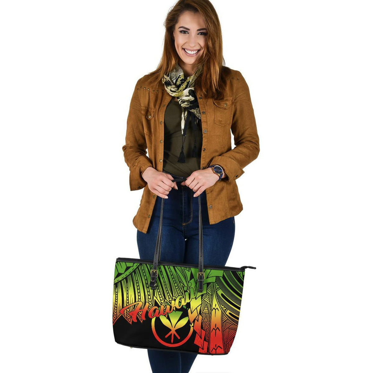 Polynesian Hawaii Leather Tote Bag - Tribal Wave Tattoo Reggae - Polynesian Pride