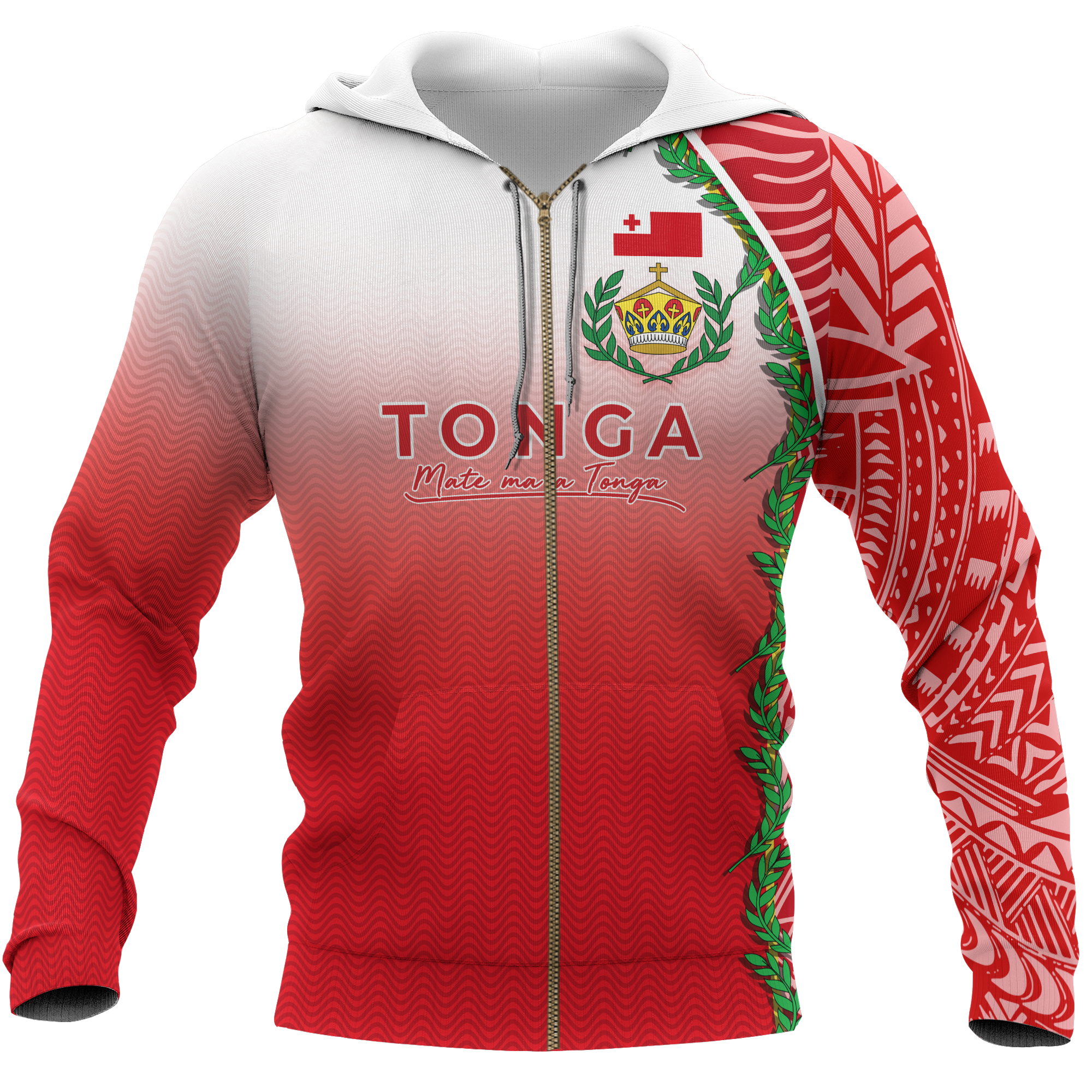 Tonga Zip up Hoodie Ocean Waves Unisex Red - Polynesian Pride