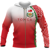 Tonga Zip up Hoodie Ocean Waves Unisex Red - Polynesian Pride