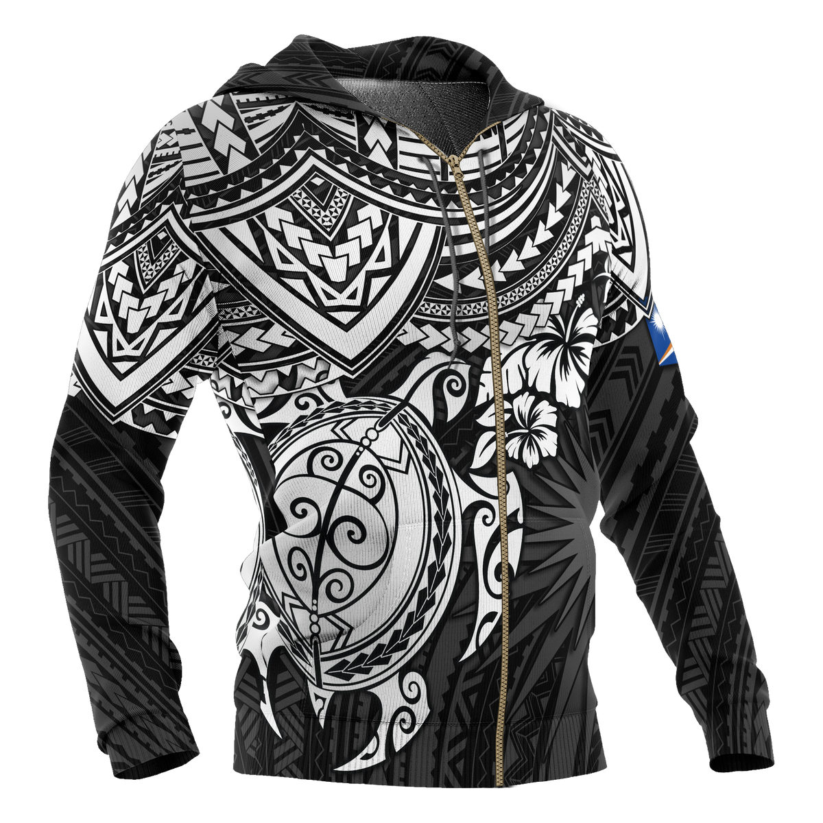 Marshall Islands Polynesian Zip up Hoodie White Turtle - Polynesian Pride