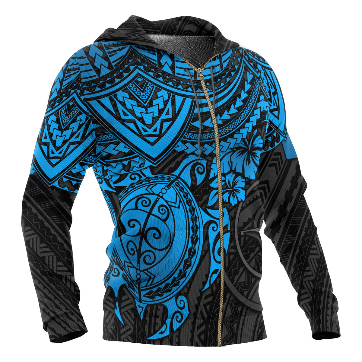 Yap Polynesian Zip up Hoodie Blue Turtle - Polynesian Pride