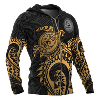 American Samoa Polynesian Zip up Hoodie Polynesian Turtle (Golden) - Polynesian Pride