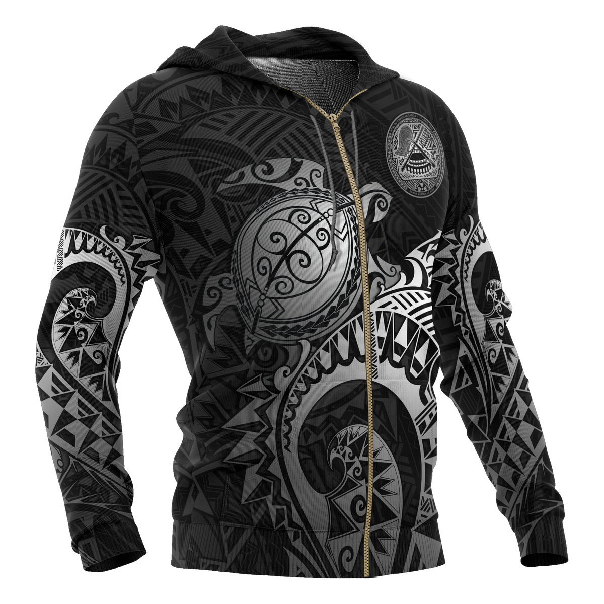 American Samoa Polynesian Zip up Hoodie Polynesian Turtle (Silver) - Polynesian Pride