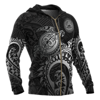 American Samoa Polynesian Zip up Hoodie Polynesian Turtle (Silver) - Polynesian Pride
