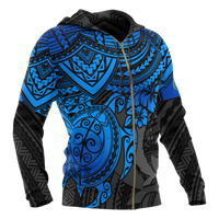 Pohnpei Polynesian Zip Hoodie Polynesian Blue Turtle - Polynesian Pride