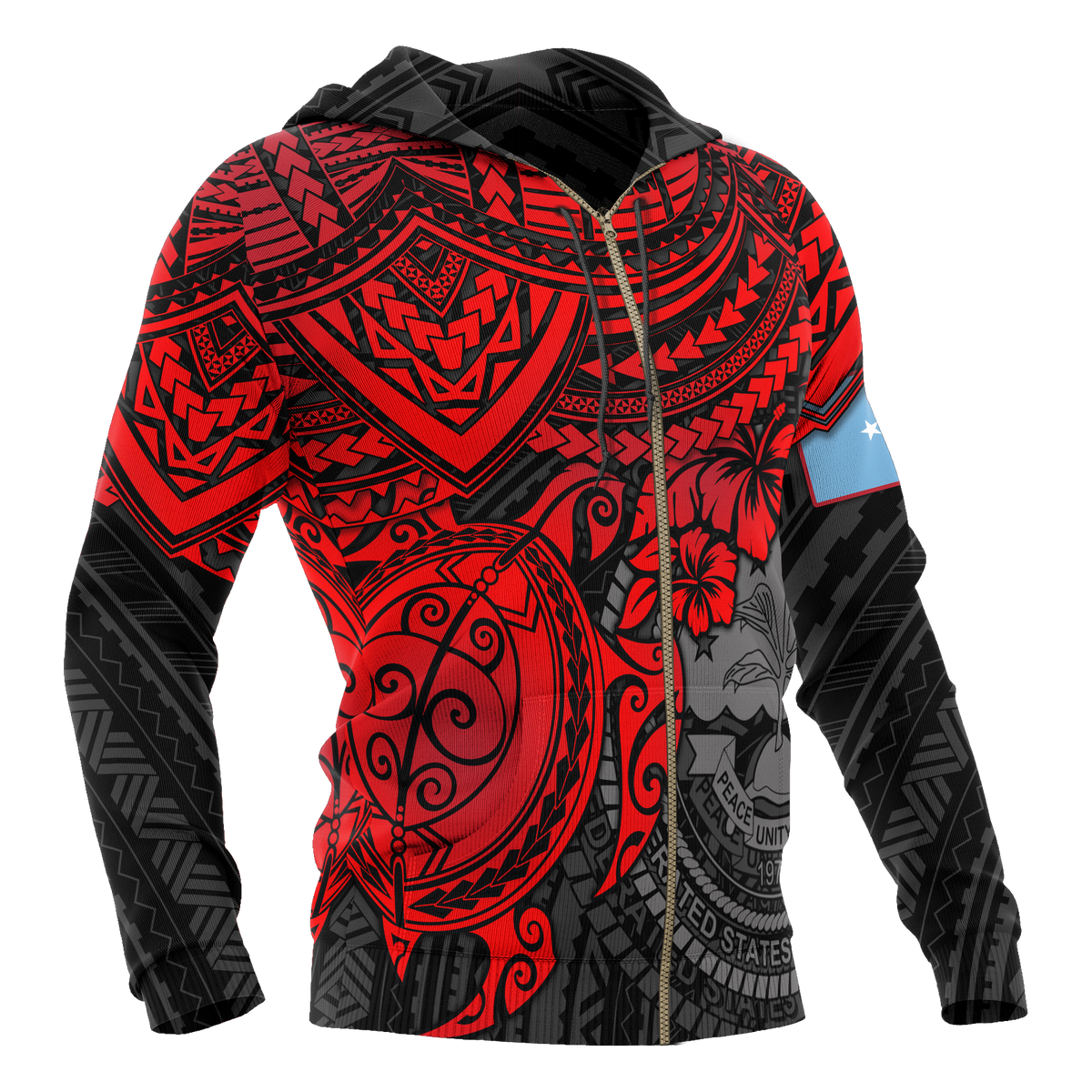 Federated States of Micronesia Hoodie (Zip up) Red Turtle - Polynesian Pride