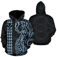 Hawaii Tattoo Hoodie Blue Coral Unisex Blue Coral - Polynesian Pride