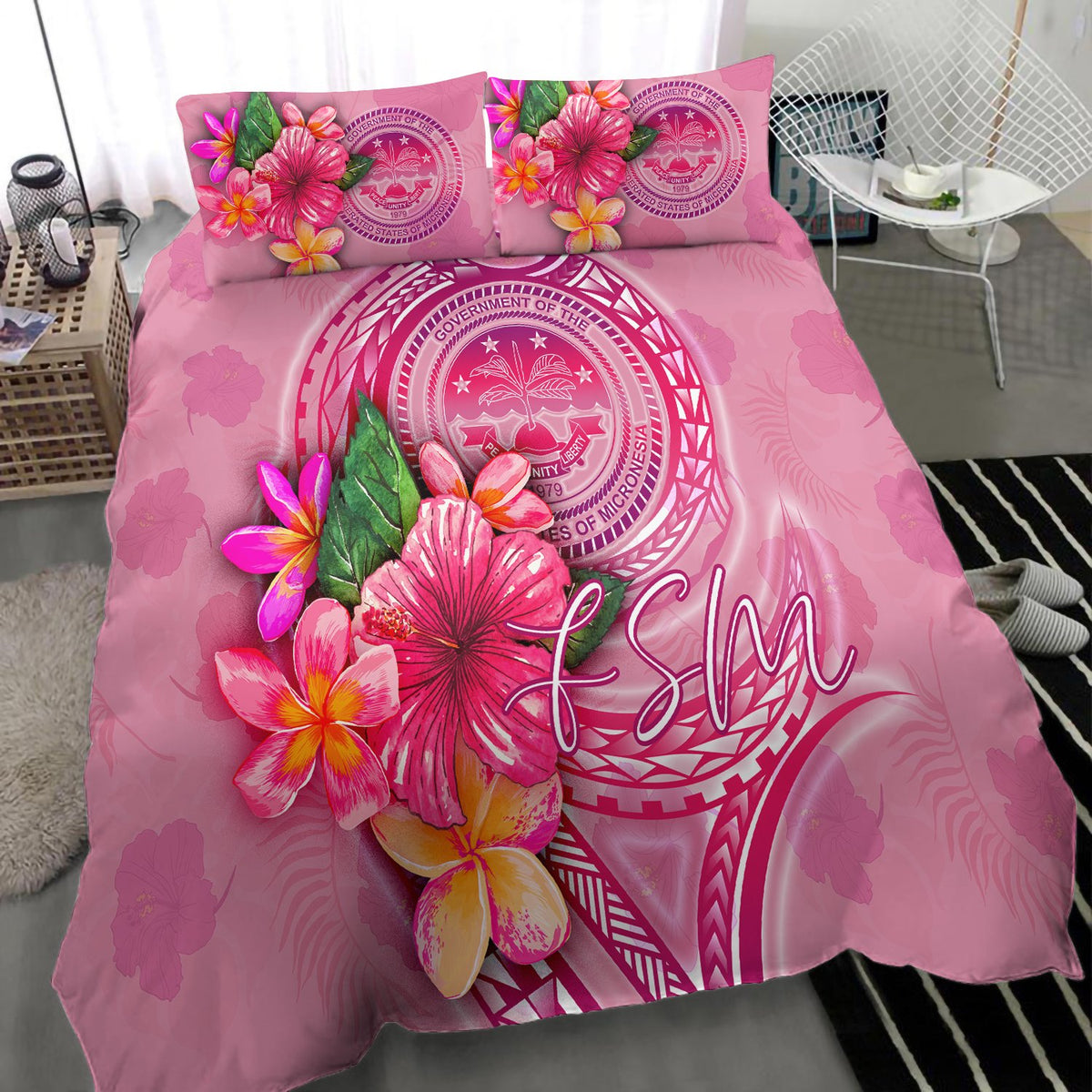 FMS Polynesian Bedding Set - Floral With Seal Pink - Polynesian Pride