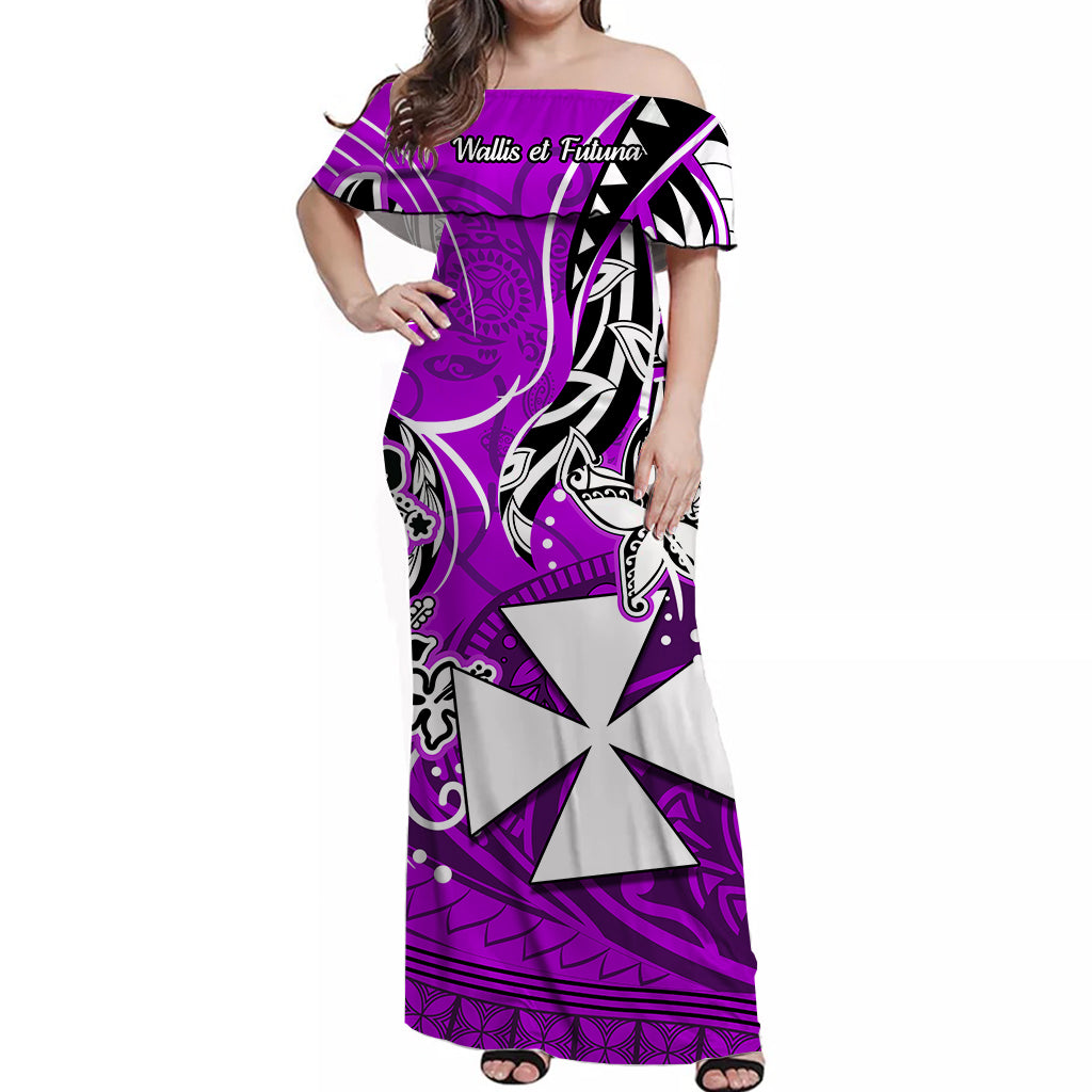 Wallis et Futuna Off Shoulder Long Dress Be Unique Purple LT13 Long Dress Purple - Polynesian Pride