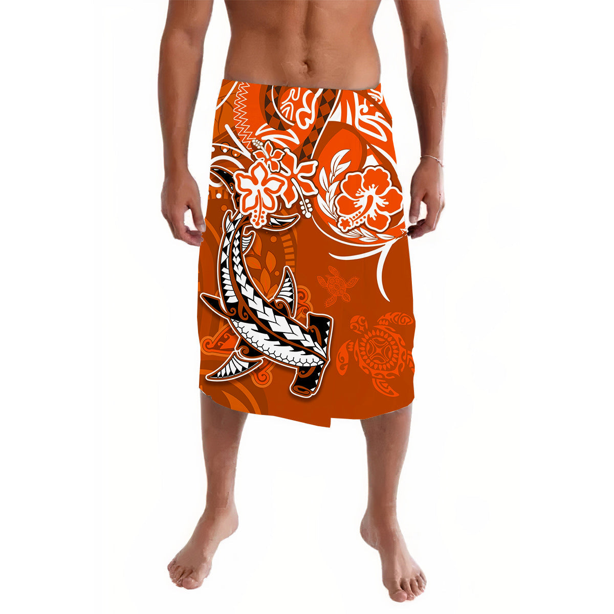 Custom Hawaii Lavalava Polynesian Orange Sea Turtle Honu and Hammerhead Shark LT13 Orange - Polynesian Pride