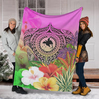Papua New Guinea Polynesian Premium Blanket - Manta Ray Tropical Flowers - Polynesian Pride