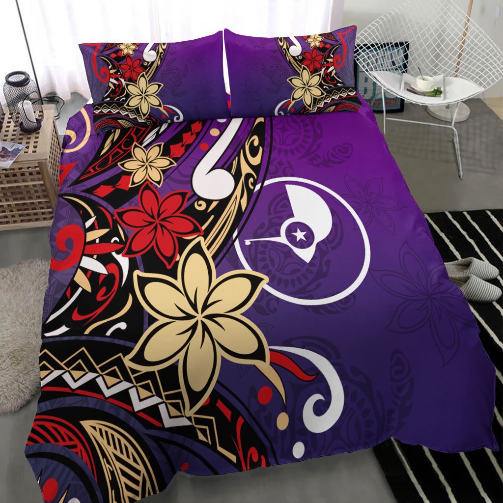 Yap Bedding Set - Tribal Flower With Special Turtles Purple Color - Polynesian Pride