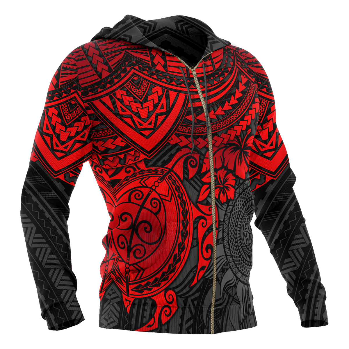 Polynesian Zip up Hoodie Polynesian Red Turtle - Polynesian Pride
