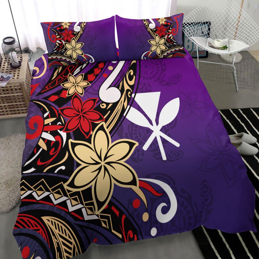 Hawaii Bedding Set - Tribal Flower With Special Turtles Purple Color - Polynesian Pride