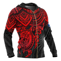 Marshall Islands Polynesian Zip up Hoodie Red Turtle - Polynesian Pride